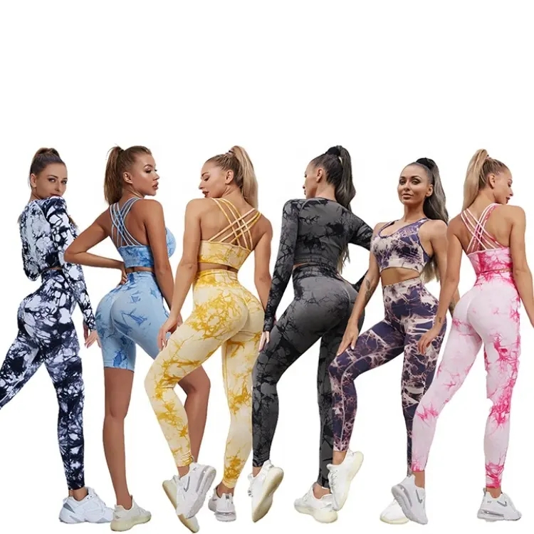 Gym Fitness Sets Women Fitness Seamless Sports Leggings Gym Tie Dye Yoga Sets