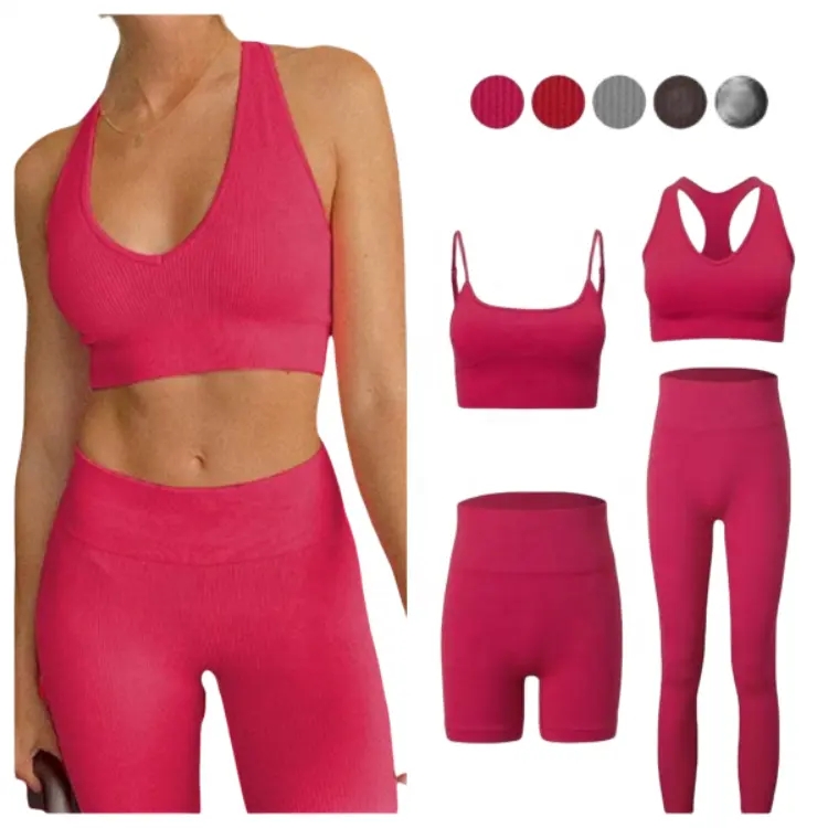 New Women Workout Sets Scrunch Butt Leggings Open Back Sports Bra High Waist Women Yoga Pants Leggings Seamless Yoga Set