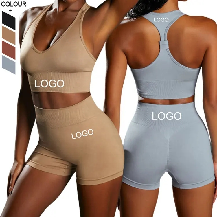 New Arrival Gym Wear Womens Low-Rise Neckline High Waist Scrunch Butt Seamless Yoga Shorts Set