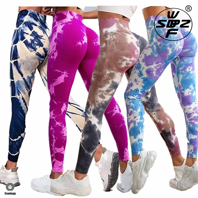 Custom Logo Scrunch Butt Lifting Yoga Tie Dye Leggings  Seamless Gym Fitness for Women Pants  Gym Fitness Yoga Tie Dye Leggings for Women