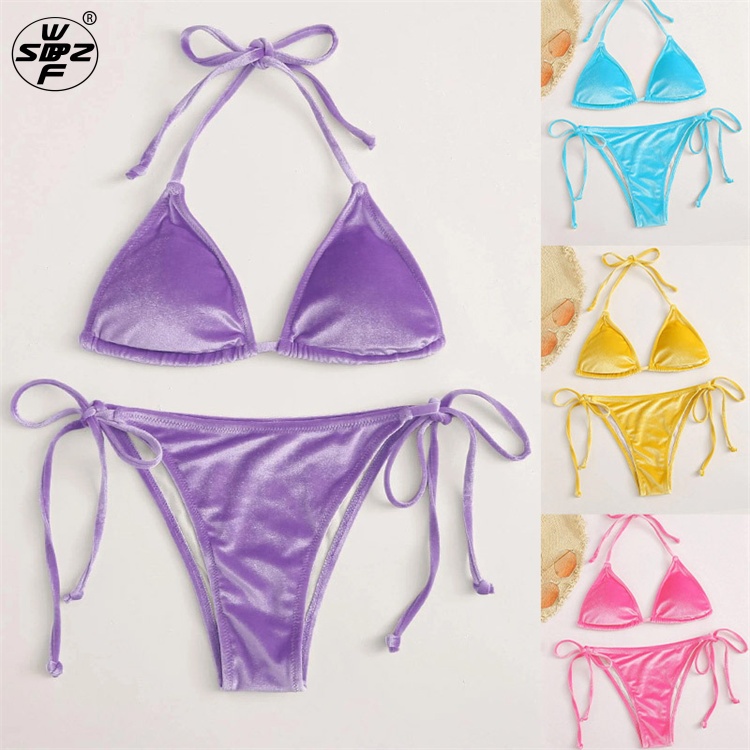 High waist sexy woman  solid color lace-up backless bikini swimsuit woman 2 piece bathing suits new hot micro swim bikini