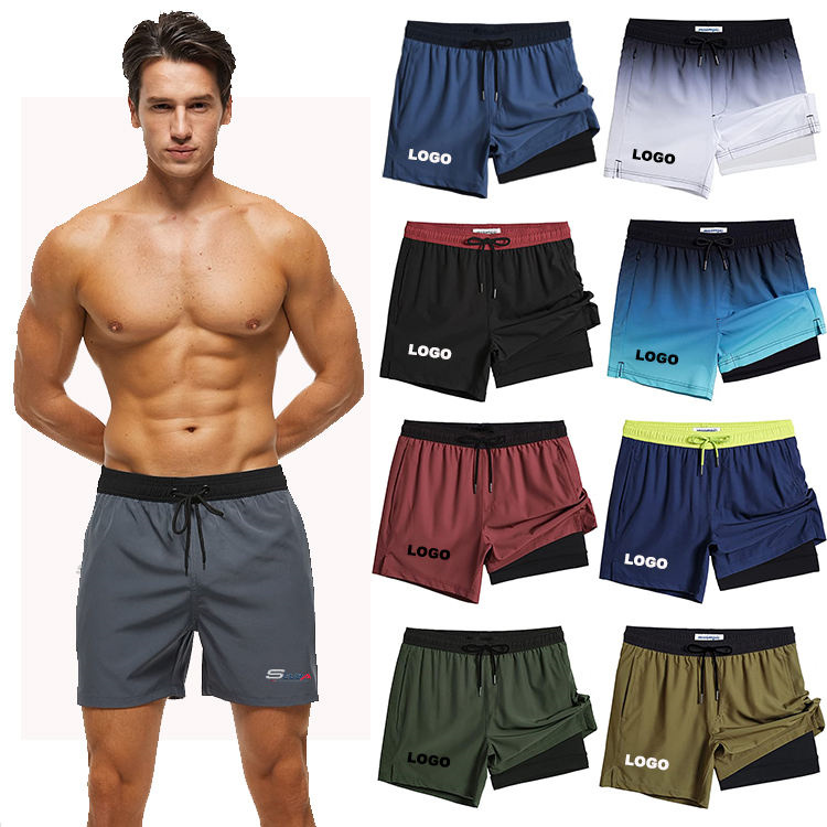 Customized Mens Compression Liner 2 in 1 Gym Running Shorts Beach Shorts Swim Trunks Walkout Casual shorts