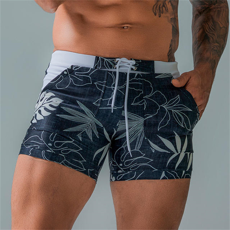 Summer Men's Beach Swimming Trunks Drawstring Elastic Waist Swimsuit Shorts Man Quick Drying Swimwear Shorts men beach shorts