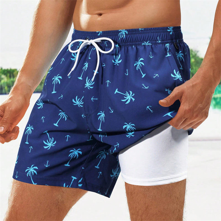 European and American swimming trunks beach pants 2-in-1 men's anti-embarrassment loose quick-drying boxers