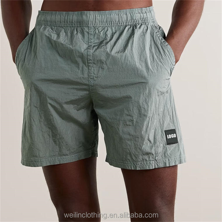 Custom Plain Blank Swim Shorts lightweight quick drying crinkled beach swim shorts for men