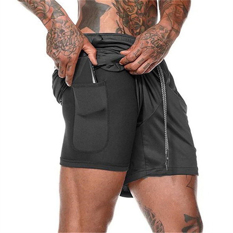 Summer 2 In 1 Shorts Men Gym Fitness Running Beach Shorts Quick Dry Male Bodybuilding Short Pants