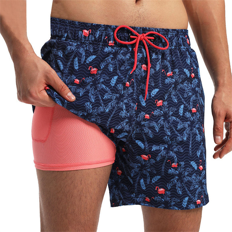 Custom Logo Quick Dry Beachwear Shorts Swimwear Beach Shorts Men's Print Palm Flamingo 100% Polyester Short Swim Trunk For Men