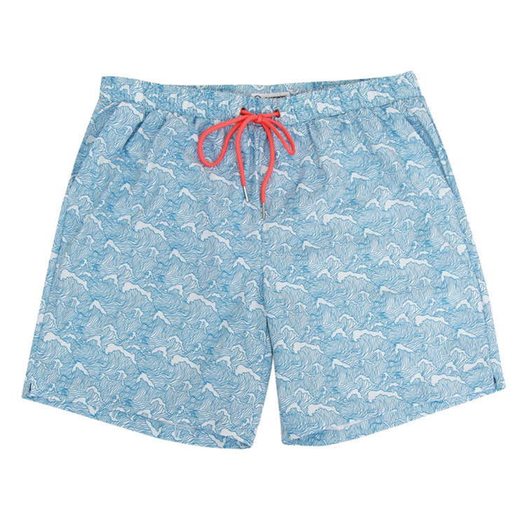 Summer new design custom drawstring swimwear  waves print beach swim trunks quick dry men shorts