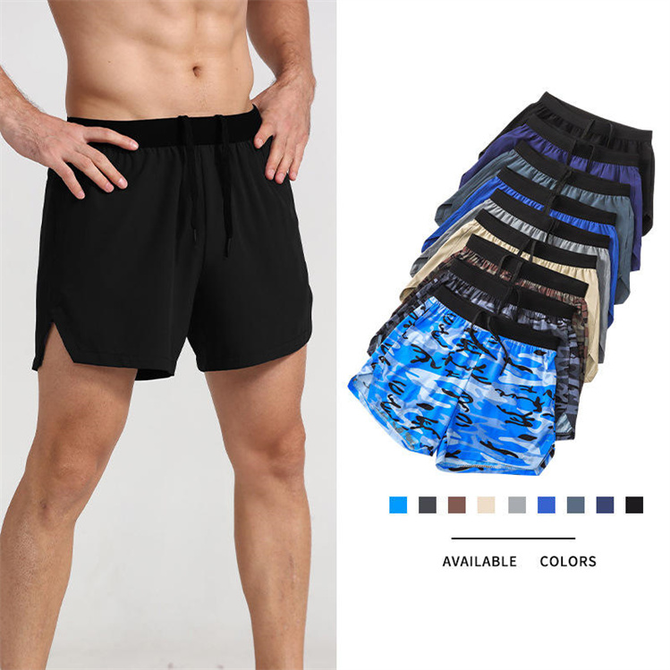 Men's Quick-drying  Elastic Sports Shorts Breathable Quarter Trousers with Split Ends Running Casual Fitness Men Gym Shorts