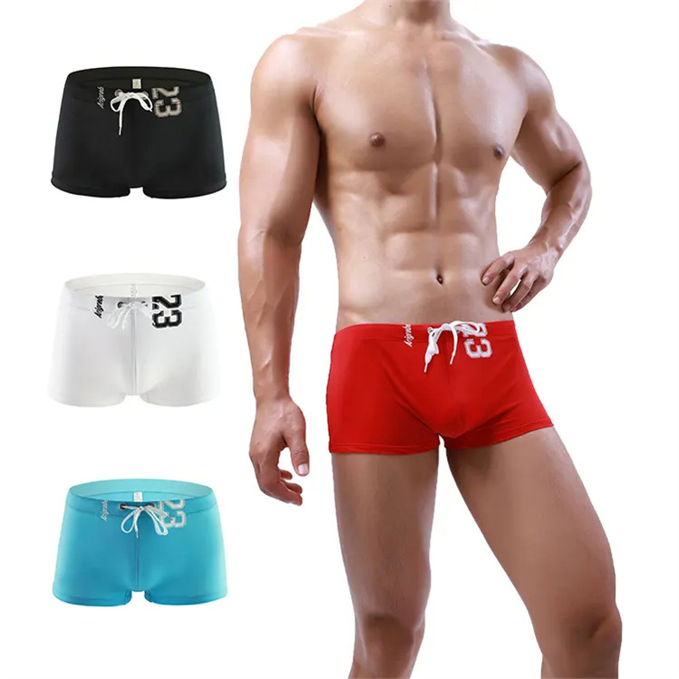 Hot Sale Quick Drying Swim Underwear Boxers Men Beachwear Panties Men's Swimming Trunks Boxers Shorts Lace up Swimwear