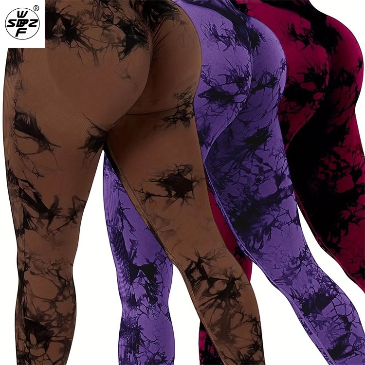 Tie Dye Seamless Scrunch Butt Lifting Elastic Tights Custom Women High Waist Yoga Pants