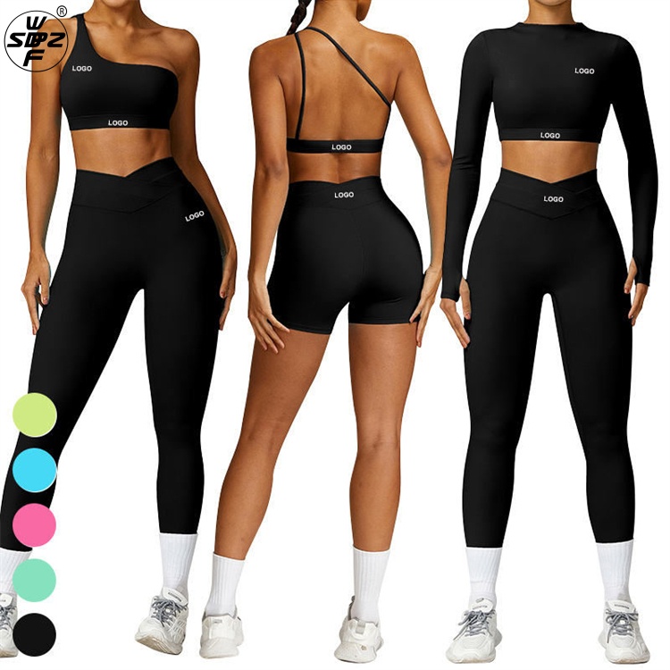 One Shoulder Bra Long Pants Shorts Gym Fitness Sets Custom Professional Yoga Clothes