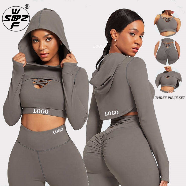 Tight Long-sleeved Sportswear Push Up Sports Bra High Waist Leggings Custom Plus Size Womens Clothing