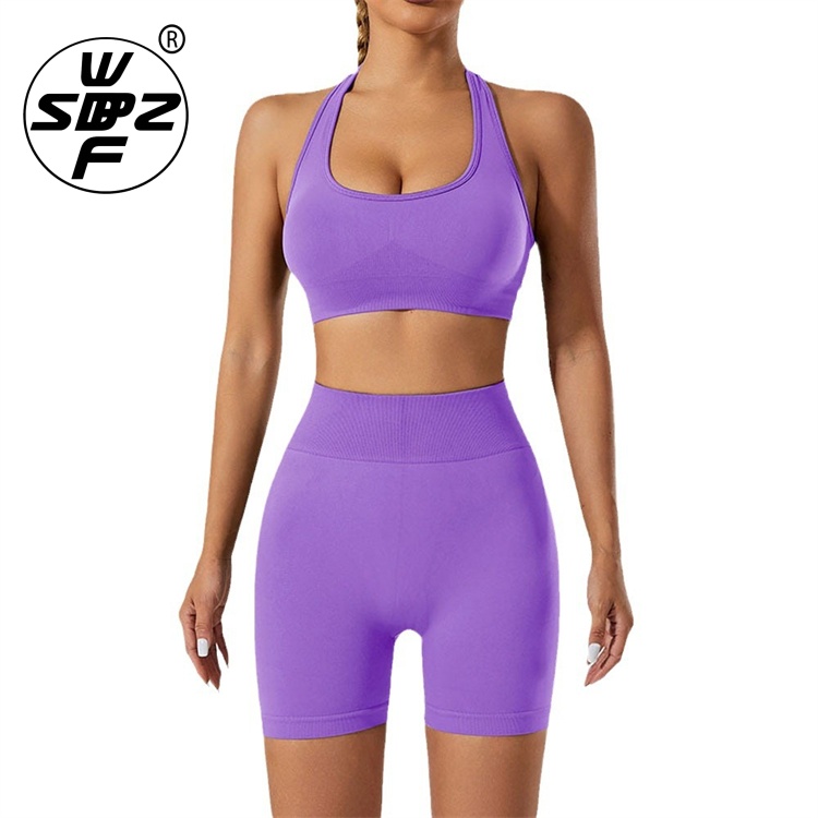 Women Sports Run Ribbed Yoga Leggings Set Custom Seamless Yoga Set 