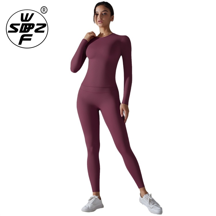 Women Seamless Tight High Waist Hip-lifting Quick-drying Sports Yoga Suit Custom Long Sleeve Yoga Suit