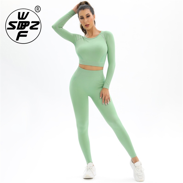 Fall Winter Long Sleeve Crop Top And Pants Set Custom Casual Workout Suit