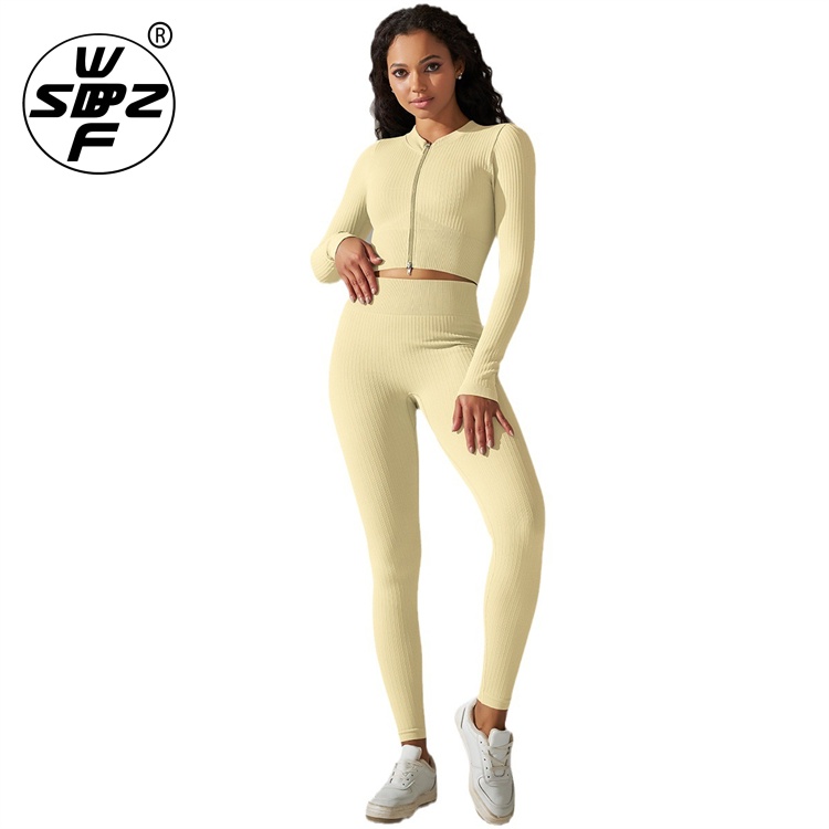 Long Sleeve Top Zipper Seamless Yoga Sport Set Custom Fitness Sets