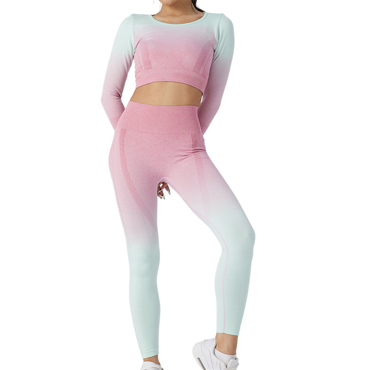 High Waist Long Sleeve Tight Seamless Tie Dye Yoga Sets Custom Seamless Women Yoga Set