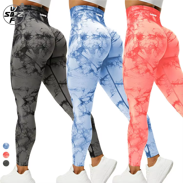 High Waist Seamless Scrunch Butt Tie Dye Gym Leggings Custom Tie Dye Tight Yoga Pants