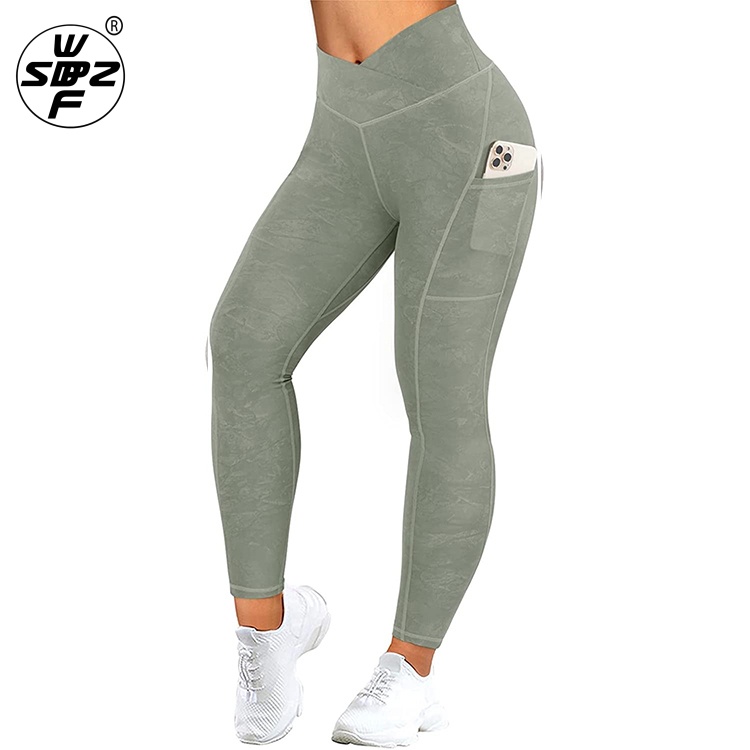 V Shaped Cut Waist Camo Printed Gym Leggings With Pockets Side For Women Custom Fitness Clothing