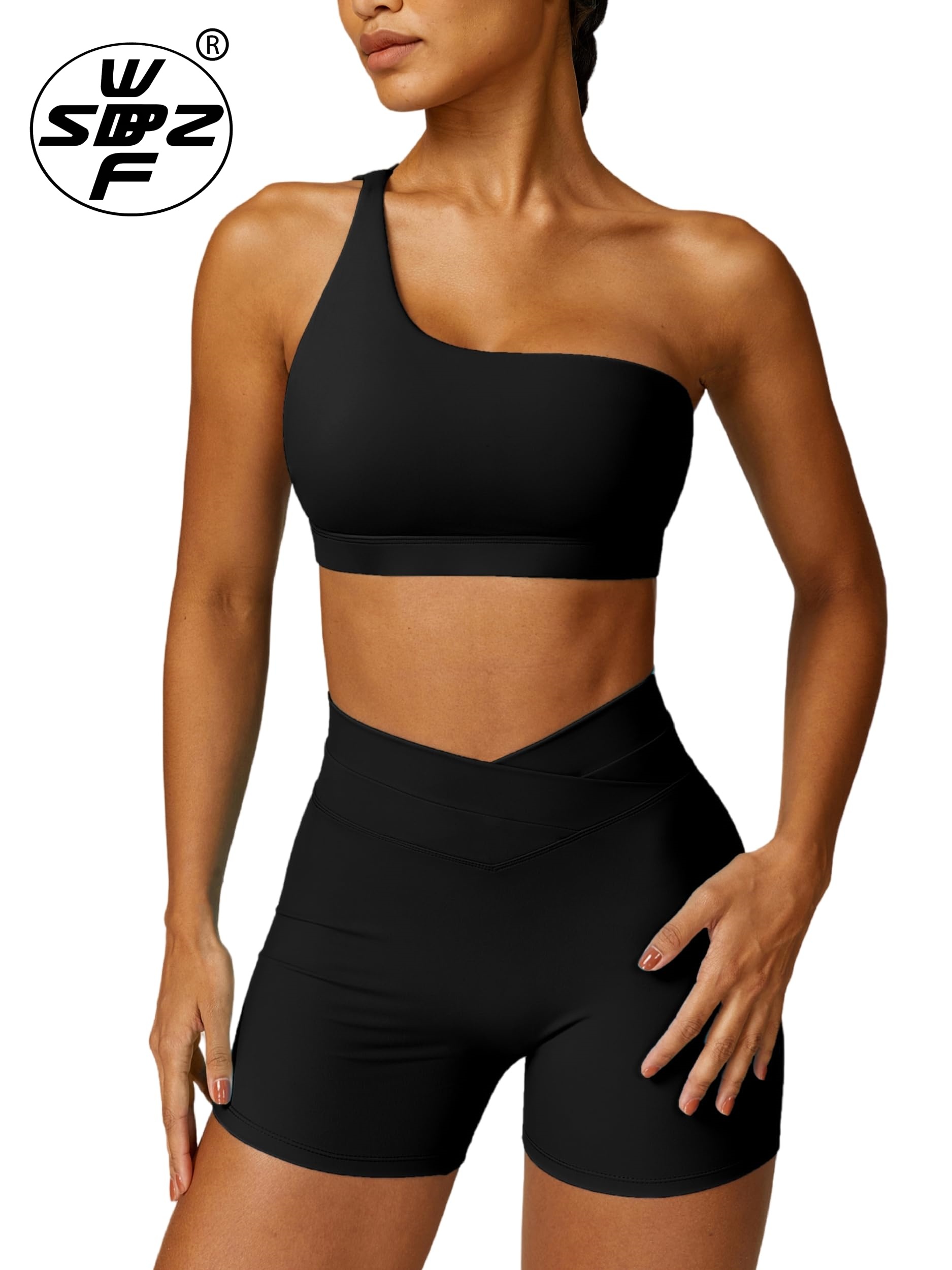 Black Workout Sets For Women One Shoulder Sports Bra Factory Hot Sale Gym Yoga Sets