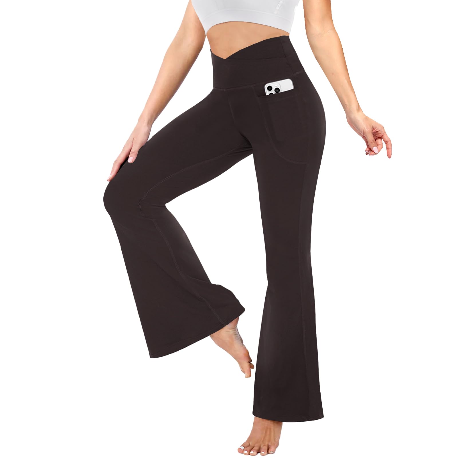 High Waisted Black Yoga With Pockets Leggings Flare Yoga Pants For Women Crossover Workout Pants